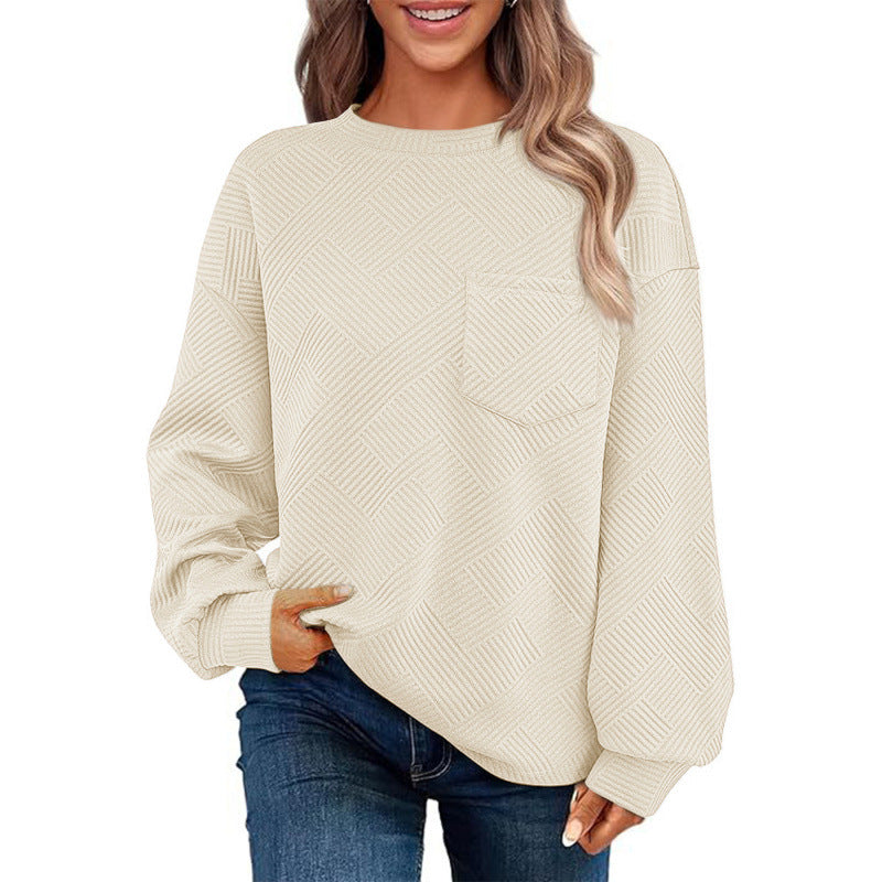 Women's casual sweater with textured pattern and practical chest pocket NOVAE