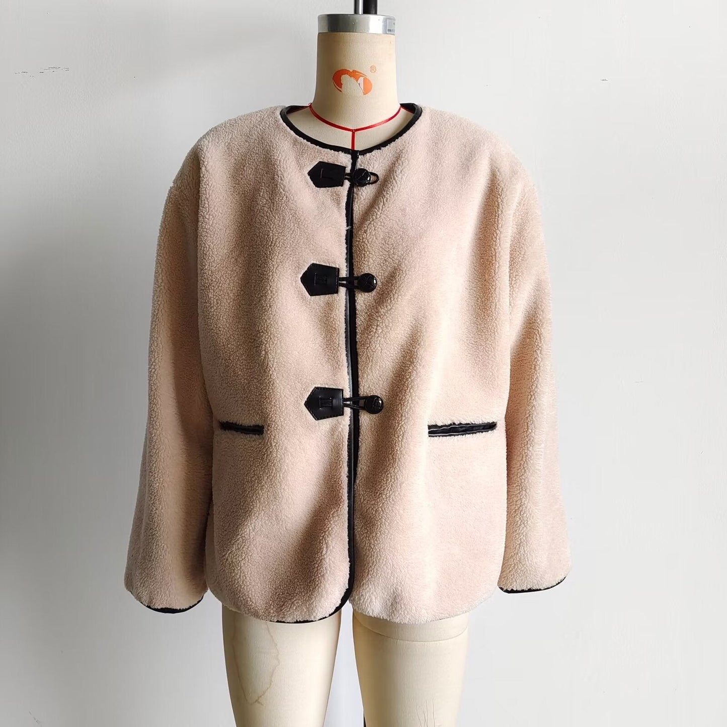 Women's Cozy Fluffy Jacket with Button Closure and Practical Pockets NOVAE