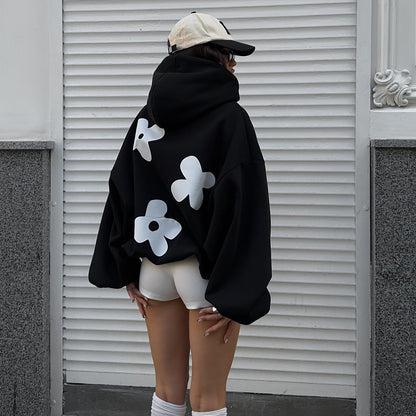 Women's oversized hoodie with creative floral motifs NOVAE