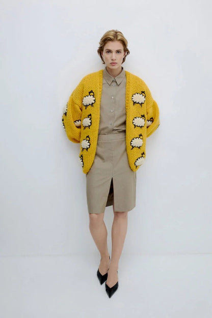 Women's cardigan with unique sheep design and casual cut NOVAE