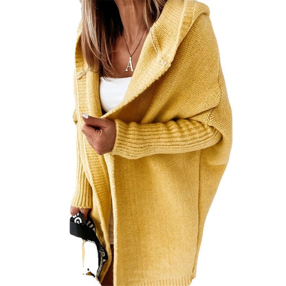 Women's Oversized Knit Cardigan with Hood and Textured Design NOVAE