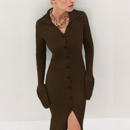 Women's Ribbed Knit Dress with Buttons and Side Straps NOVAE