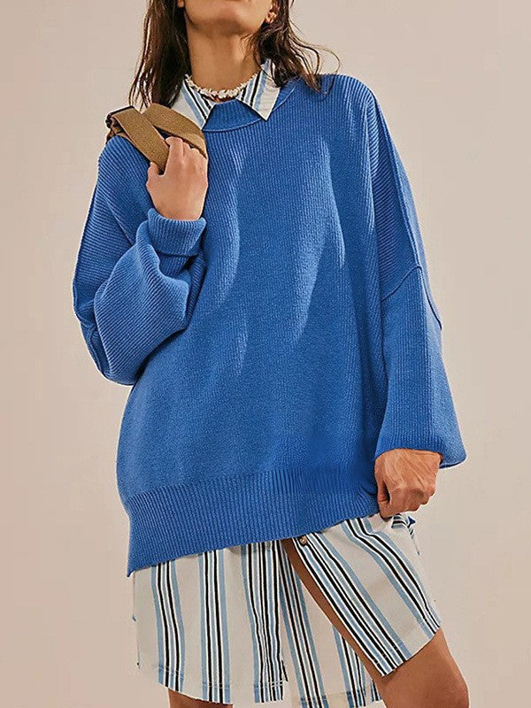 Women's oversized knit sweater with wide sleeves and textured surface NOVAE