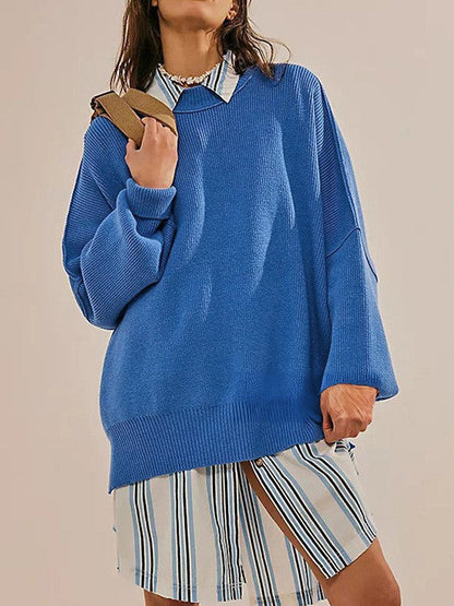 Women's oversized knit sweater with wide sleeves and textured surface NOVAE