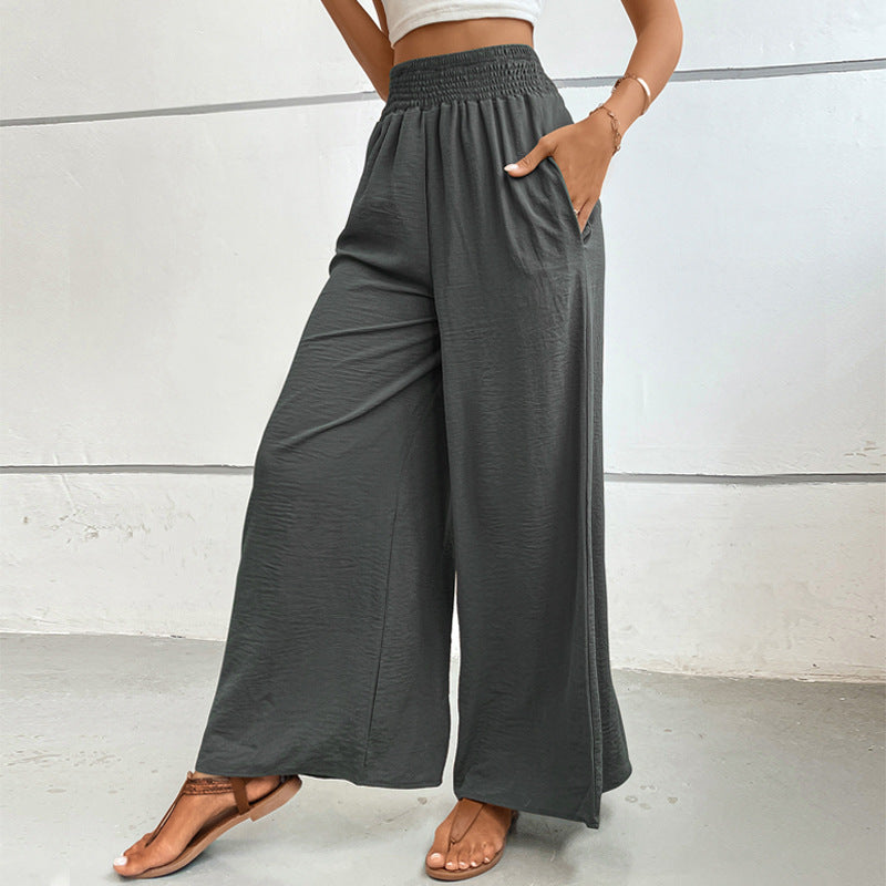 Women's wide-leg summer trousers with elasticated waistband NOVAE