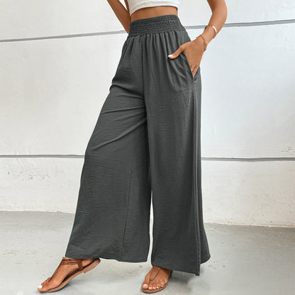 Women's wide-leg summer trousers with elasticated waistband NOVAE
