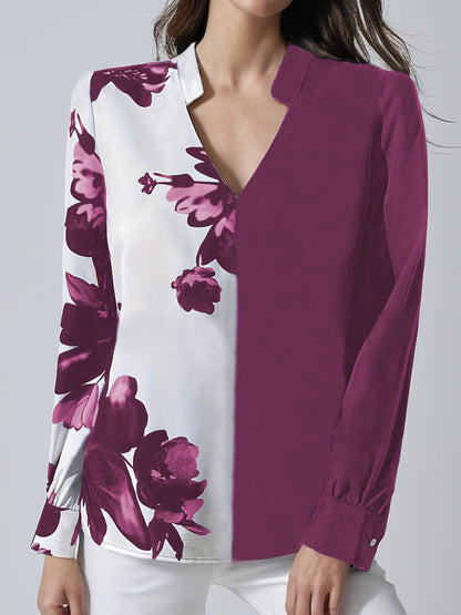 Women's blouse with unique floral pattern and elegant V-neck NOVAE