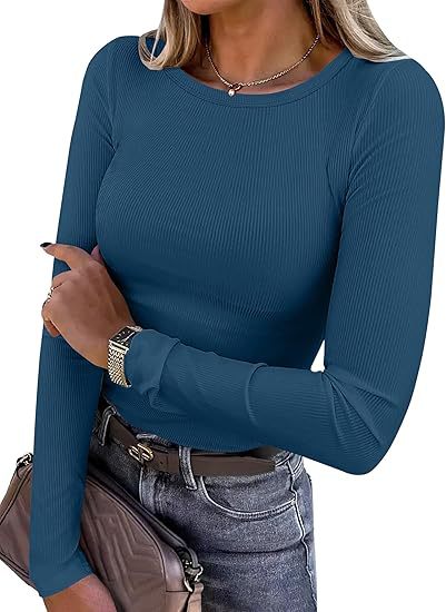 Women's long-sleeved shirt with structured rib design and subtle round neckline NOVAE