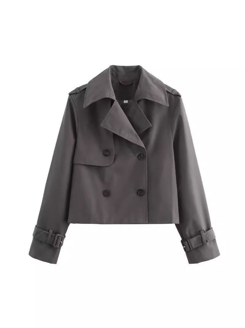 Women's cropped trench coat with double button placket and adjustable sleeves NOVAE