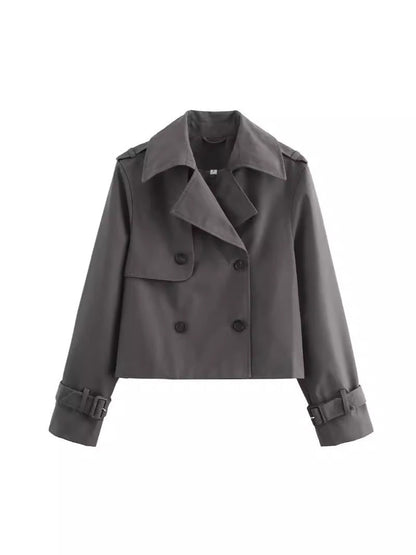 Women's cropped trench coat with double button placket and adjustable sleeves NOVAE