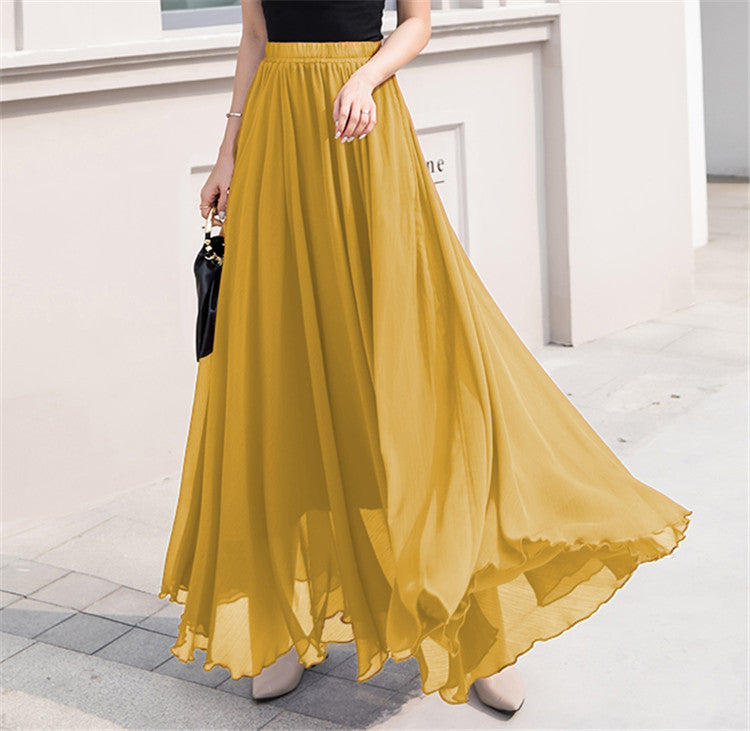Women's long, flowing skirt with elastic waistband and swing hem NOVAE