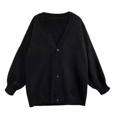 Women's Fluffy Knit Cardigan with Voluminous Sleeves and Button Details NOVAE