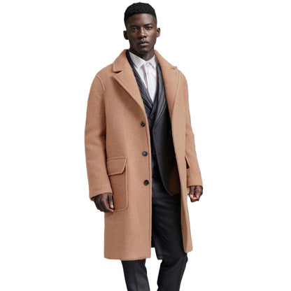 Men's elegant wool coat with double-breasted buttons and practical side pockets NOVAE