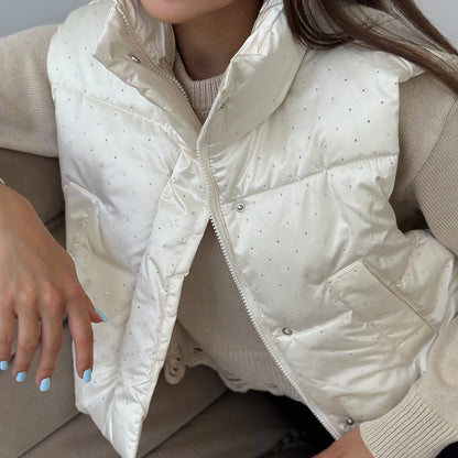 Women's quilted vest with fashionable accents and high collar NOVAE