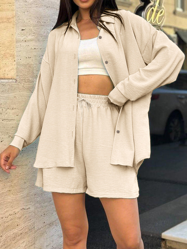 Women's casual overshirt set with elasticated waistband and wide-cut shorts NOVAE