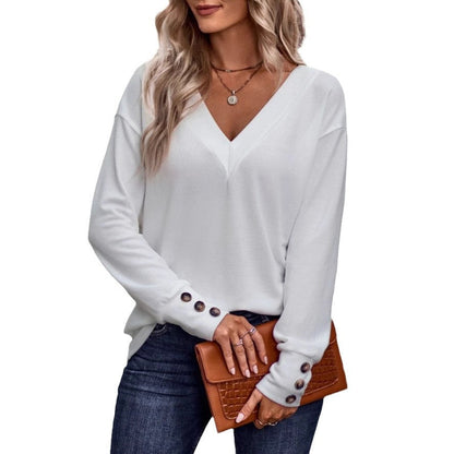 Women's V-neck sweater with button details NOVAE