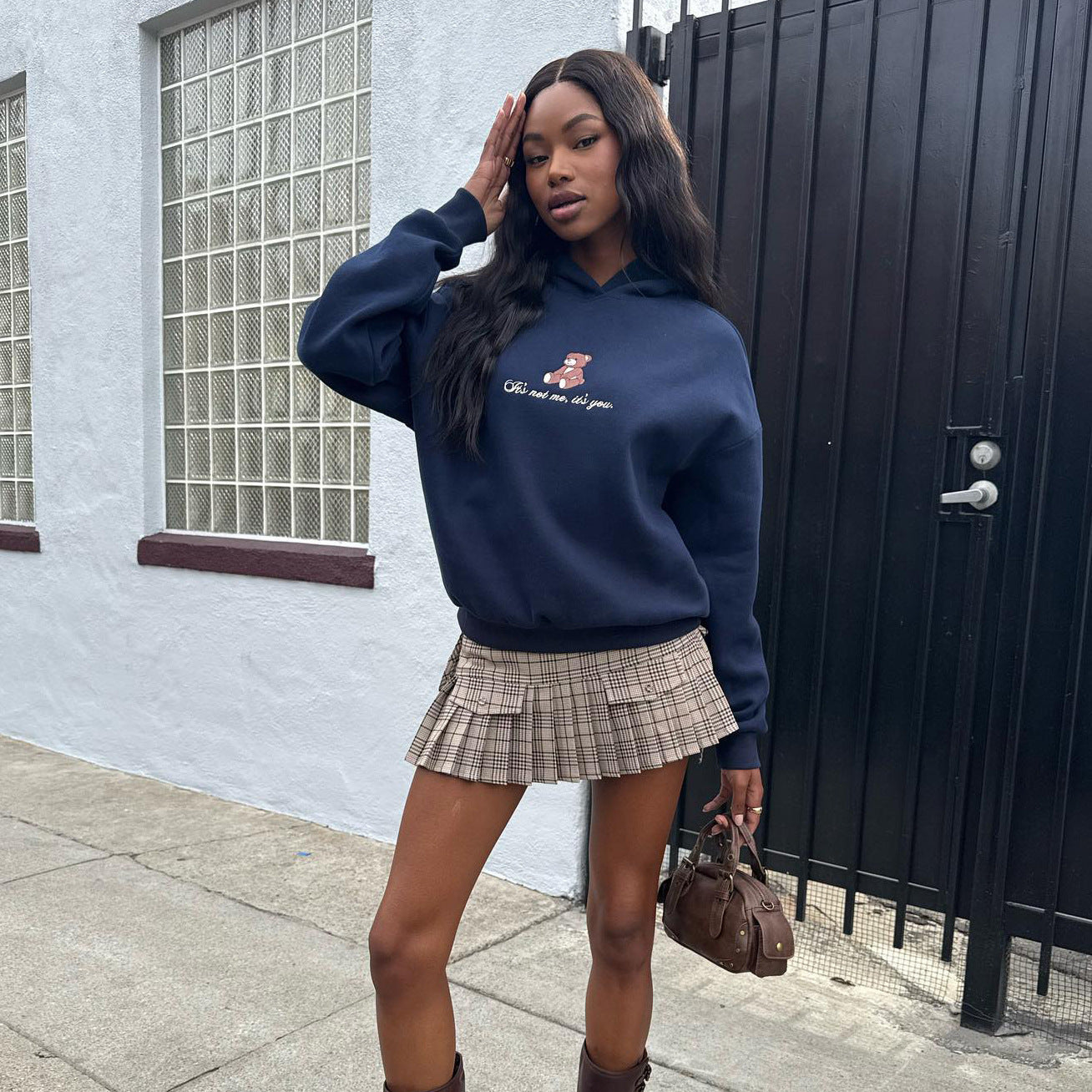 Women's hooded sweatshirt with playful bear motif and soft cotton blend NOVAE