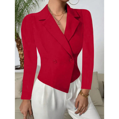 Women's Elegant Blazer Jacket with Double Button Front and Curved Hem NOVAE
