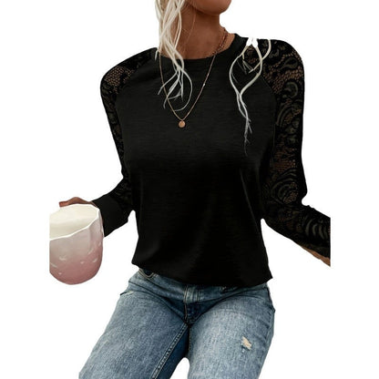 Women's long-sleeved shirt with lace sleeves and a relaxed fit NOVAE