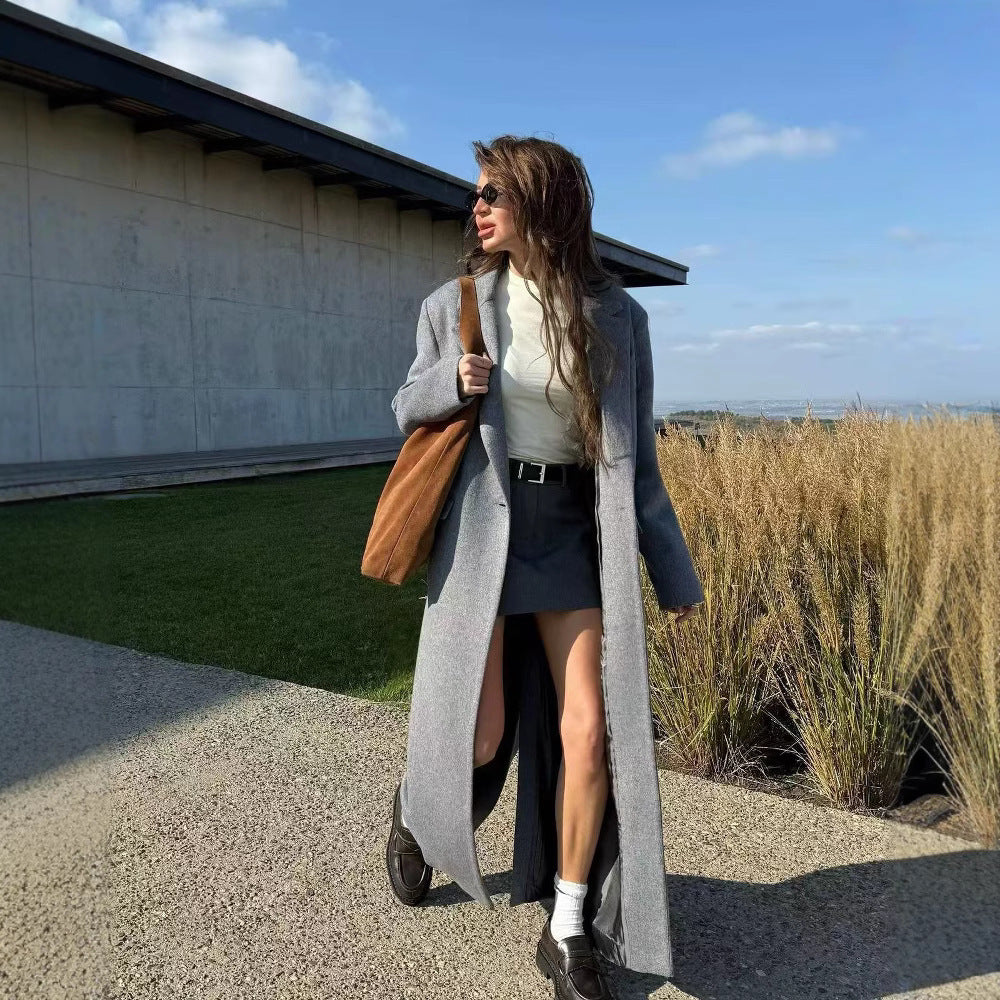 Women's elegant maxi coat with double button placket NOVAE