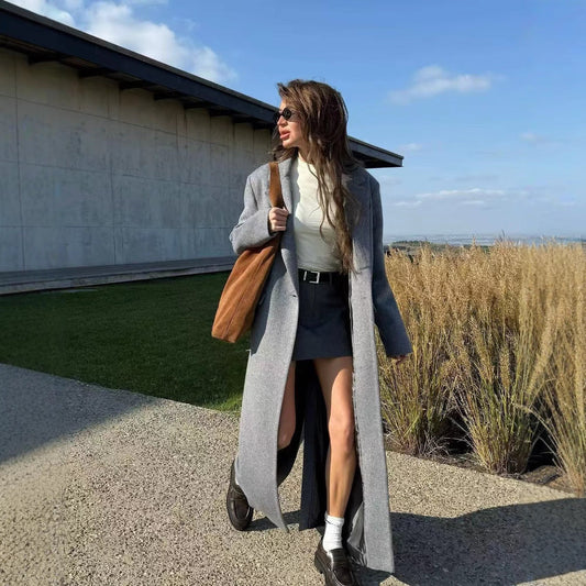 Women's elegant maxi coat with double button placket NOVAE