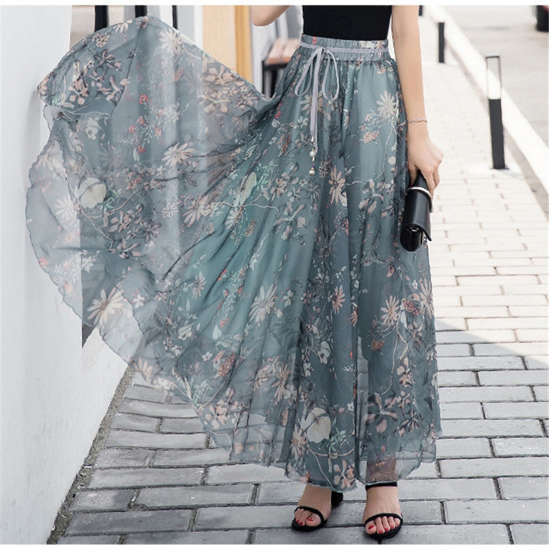 Women's maxi skirt with floral patterns and elastic waistband NOVAE