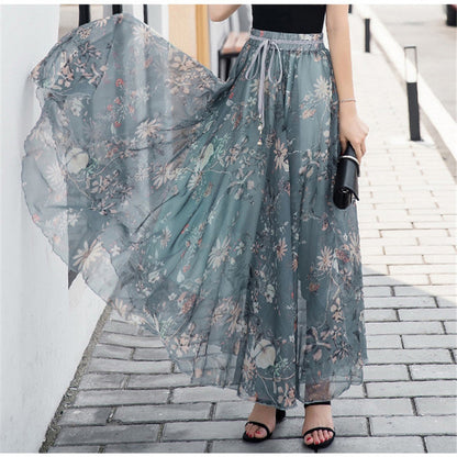 Women's maxi skirt with floral patterns and elastic waistband NOVAE