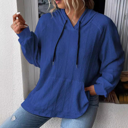 Women's Oversized Knit Hoodie with V-Neck and Stylish Hood NOVAE