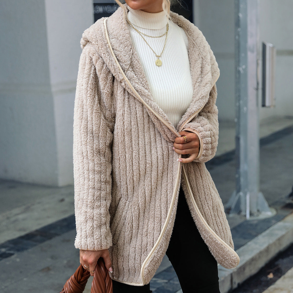 Women's Fluffy Long Jacket in a Textured Design NOVAE