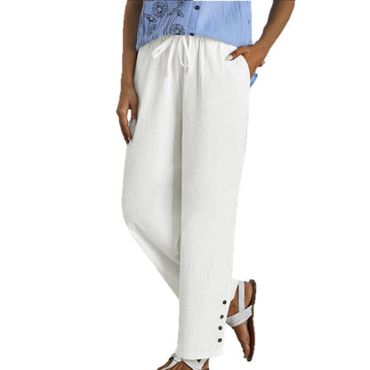 Women's high-waisted chino trousers with elasticated waistband and side pockets NOVAE