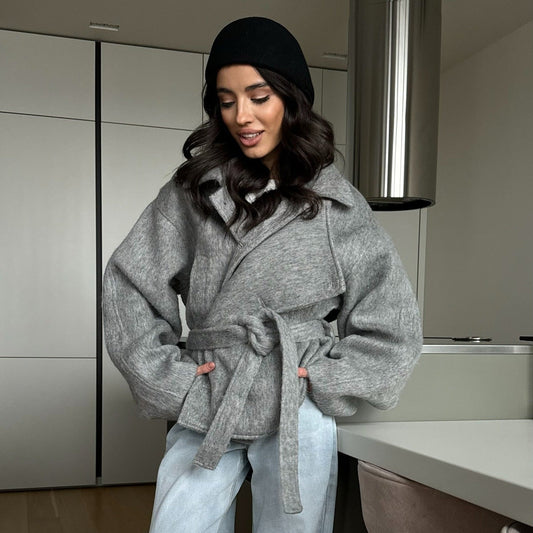 Women's Cozy Crop Sweater Set in Soft Material with Zip-Up Collar NOVAE