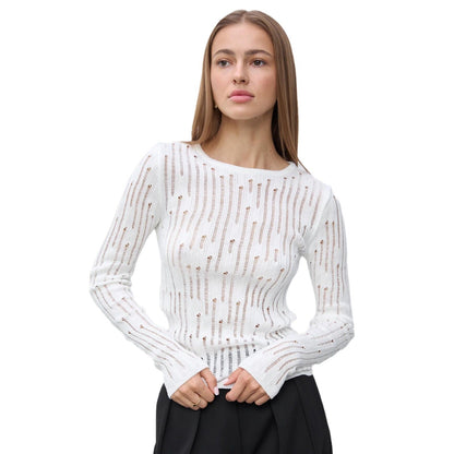 Women's elegant knit sweater with sophisticated openwork pattern and minimalist details NOVAE