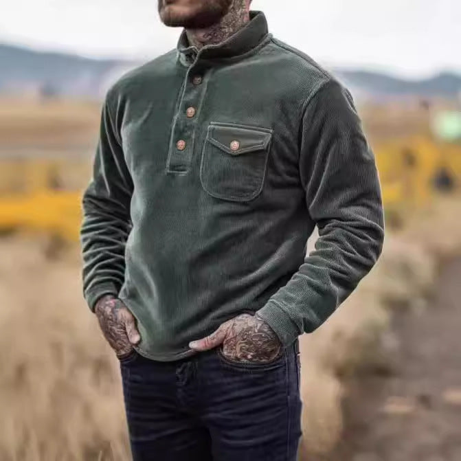 Men's fleece shirt with button placket and chest pocket NOVAE