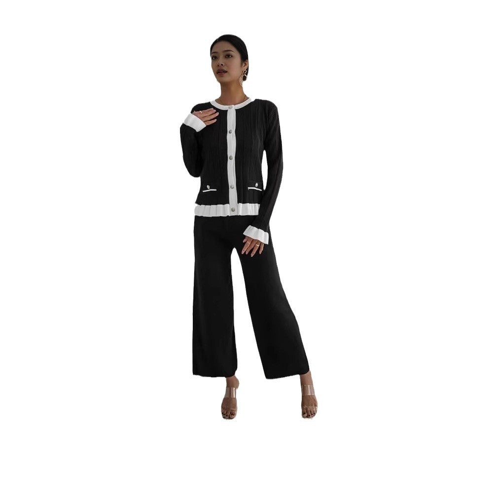 Women's elegant knit suit with fine ribbed details and timeless design NOVAE