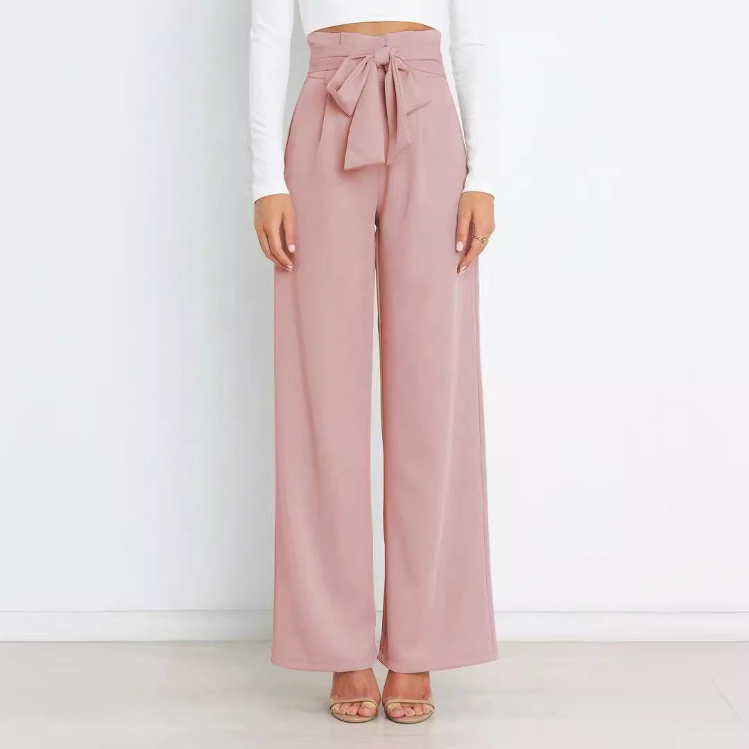 Women's wide-leg trousers with tie belt and elegant pockets NOVAE