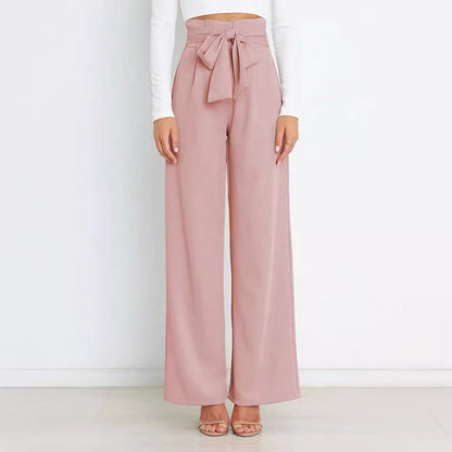 Women's wide-leg trousers with tie belt and elegant pockets NOVAE