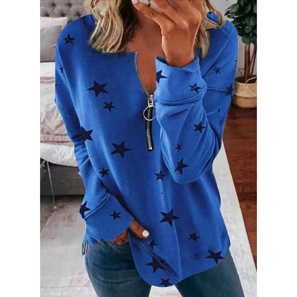 Women's Casual Sweatshirt with Zipper and Star Motif NOVAE