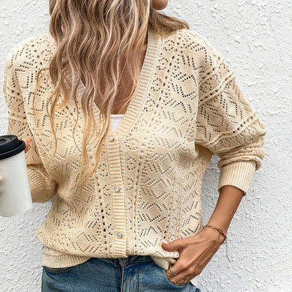 Women's cardigan with delicate openwork pattern and casual cut NOVAE