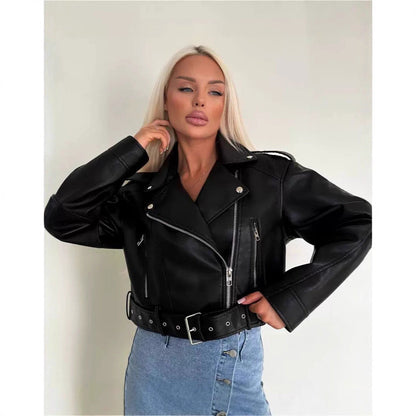 Women's fashionable biker jacket in a minimalist design with practical zip pockets NOVAE
