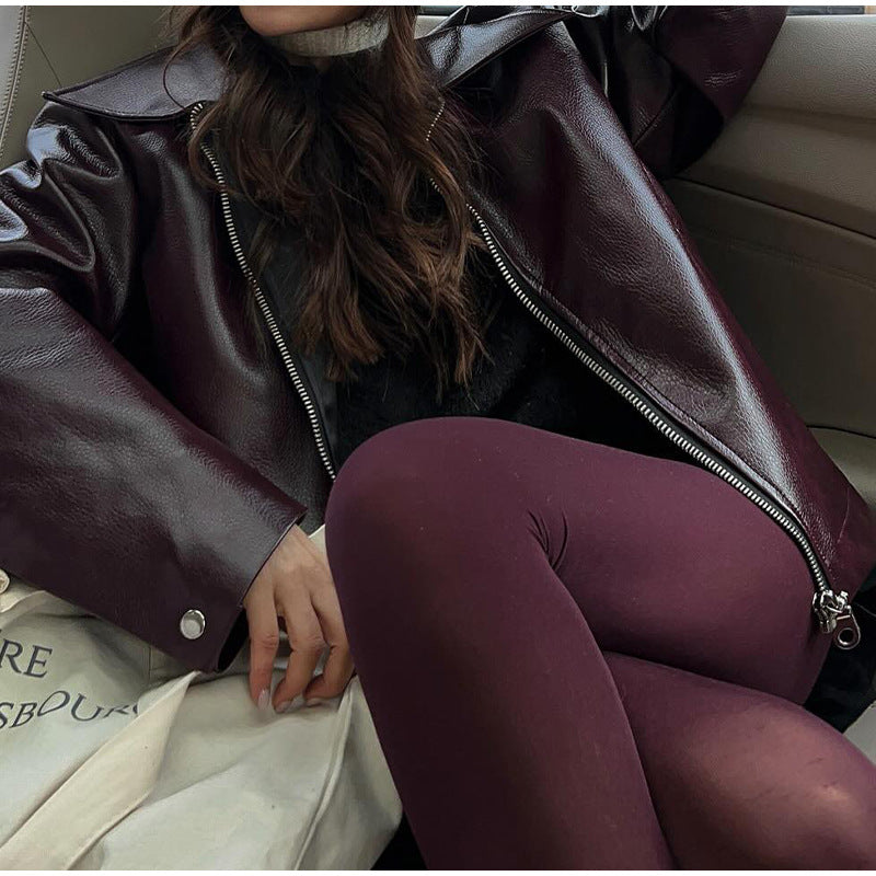 Women's modern faux leather jacket in an oversized cut with classic details NOVAE