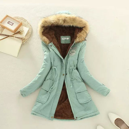 Women's quilted parka jacket with hood and faux fur lining NOVAE
