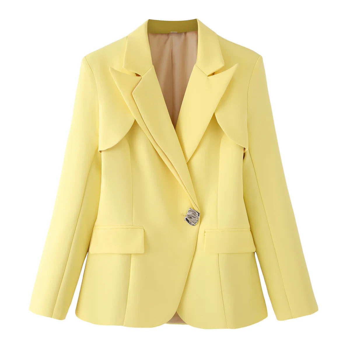 Women's structured blazer with elegant fold-over sleeves and decorative closure NOVAE