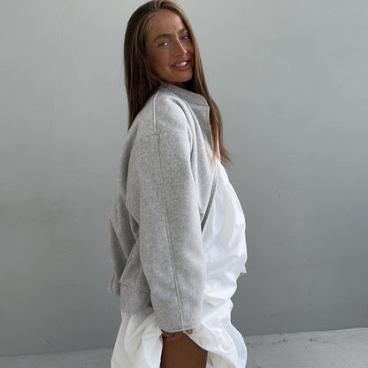 Women's oversized wool jacket with simple button details and practical pockets NOVAE