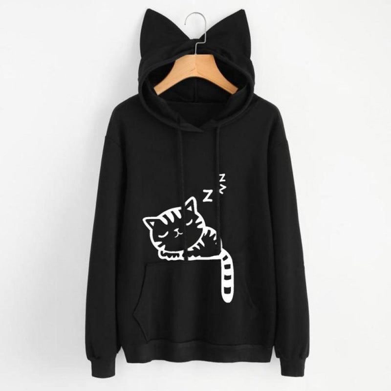 Women's hooded sweatshirt with cat ears and cute print NOVAE
