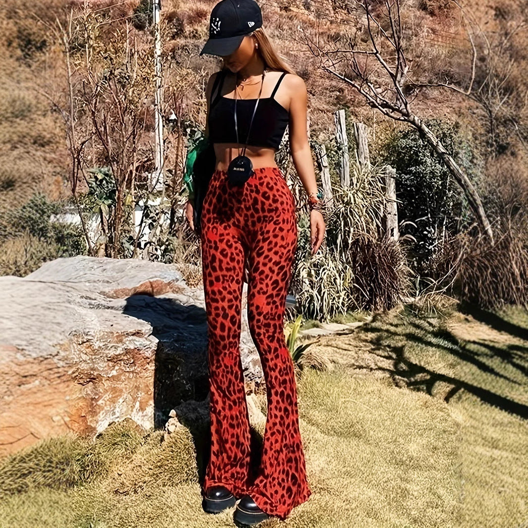 Women's flared leggings with trendy leopard print NOVAE