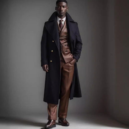 Men's elegant long coat with double-breasted front and wide lapels NOVAE