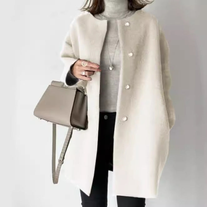 Women's Elegant Oversized Wool Coat with Double Button Closure and Side Pockets NOVAE