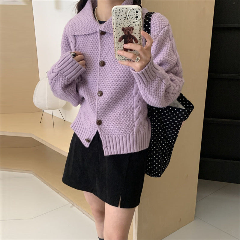 Women's chunky knit cardigan with contrasting buttons and textured design NOVAE