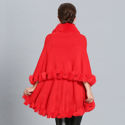 Women's hooded poncho with luxurious fur collar and elegant trim NOVAE