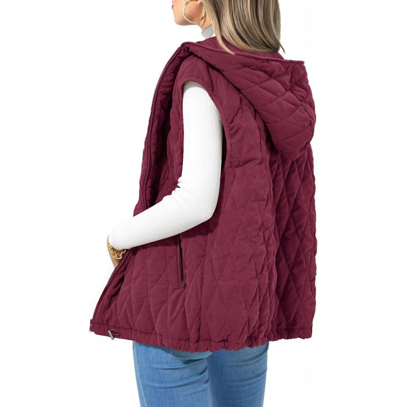 Women's quilted vest with hood and side zip pockets NOVAE